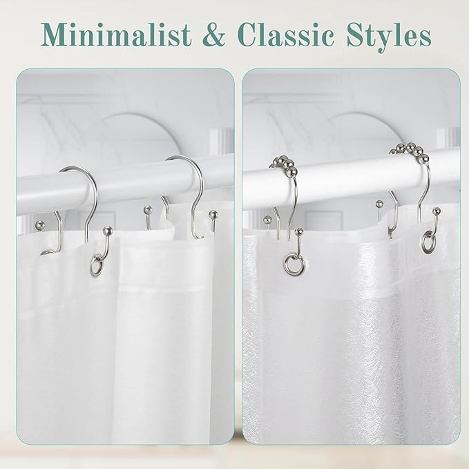 Goowin Shower Curtain Hooks, 12 Pcs Shower Curtain Rings, Stainless Steel Shower Curtain Hangers, Metal Shower Curtain Hooks Rings Rust Proof, Minimalist Shower Hooks for Shower Curtain, Nickel