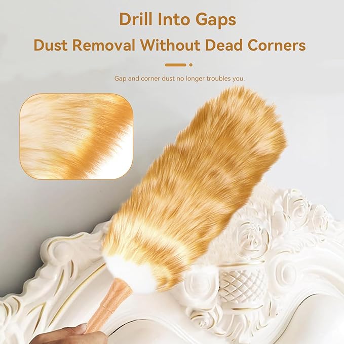 Lambswool Duster, 20.9in Lambs Wool Duster with Solid Wooden Handle Anti Static Lambswool Feather Brush for Cleaning Ceiling Fans, Window Blinds and Bookshelves