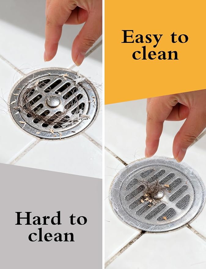 2 Pack Disposable Shower Drain Hair Catcher with Removal Tool, Self-Adhesive Floor Drain Covers Stickers for Linear Shower Drain Bathroom Home Kitchen, 4 Inch /4.7 Inch x 33 ft