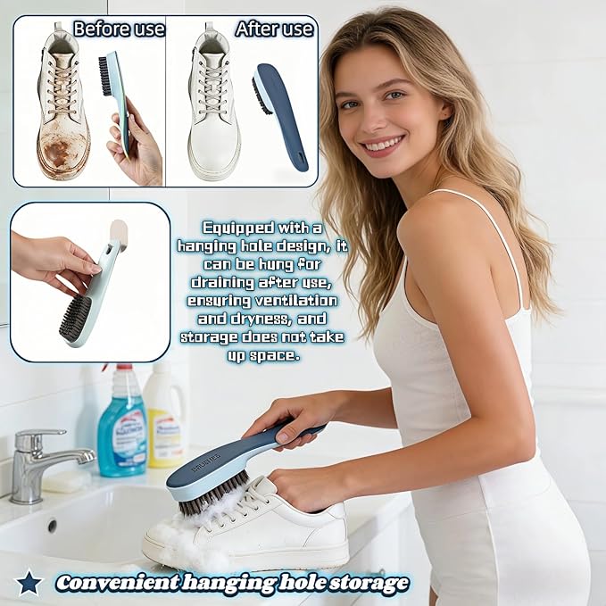 Ergonomic Shoe & Clothing Brush Set (2-Piece) - Heavy Duty Stain Remover with Non-Slip Grip, Hanging Hole for Storage | Bathroom Tile Grout Scrubber, Kitchen Cleaner, Carpet Spotter