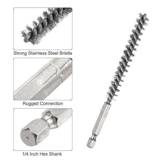 HARFINGTON 5Pcs Bore Brush Stainless Steel 9mm Dia Cleaning Twisted Wire Brush Tube Pipe Cleaner with Handle 1/4 Inch Hex Shank for Tubes, Ports, Bearings