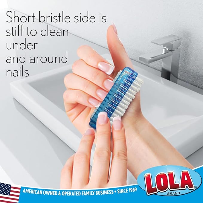 LOLA Classic Hand & Nail Brush, 2 Sided - 144 Pack, Soft & Stiff, Comfortable No-Slip Grip, Cleans Hands & Fingernails, Assorted Colors