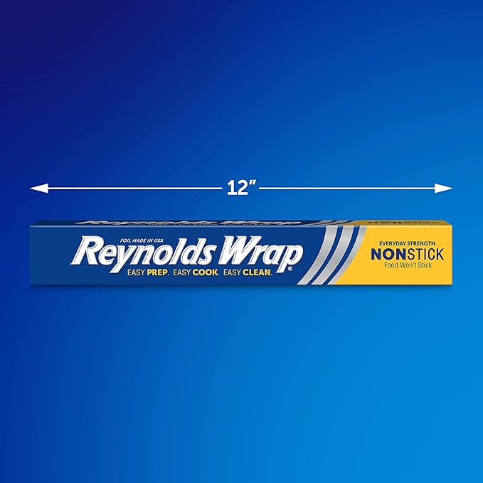 Reynolds Wrap Non Stick Aluminum Foil,Nonstick Aluminum Foil Roll,Prevents Food Sticking and Messy Cleanup,Great for Covering Casseroles and leftovers,43.33 Yards x 12 Inches,130 Sq.Ft.,(Pack of 12)