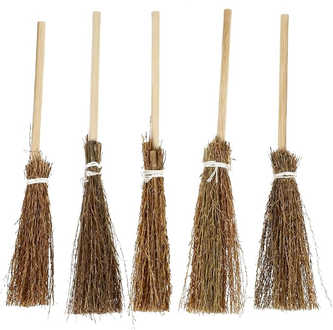 Toyvian Mini Hand-Woven Broom Dollhouse Decor Simulation Decorative Broom Props for Crafts and Fairy Tale Scenes 7.08 Inch Petite Doll Accessory