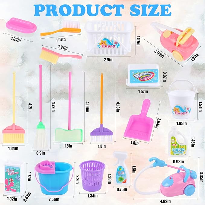 22 Pcs Miniature Dollhouse Cleaning Supplies Mini Bucket Mop Dust Pan Brush Broom Mini Housework Cute Cleaning Supplies Tools Miniature Furniture Dollhouse Decoration Accessories