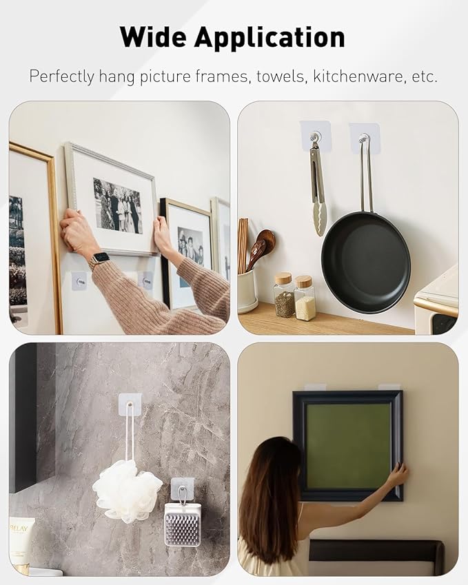 Uniclife 10 Pcs Self Adhesive Picture Hooks, 26.5 lbs Load No Drill Screw Stickers Heavy Duty Picture Hangers Without Nails, 16 mm No Nails Wall Hooks for Hanging, Sticky Hook for Bathroom Kitchen