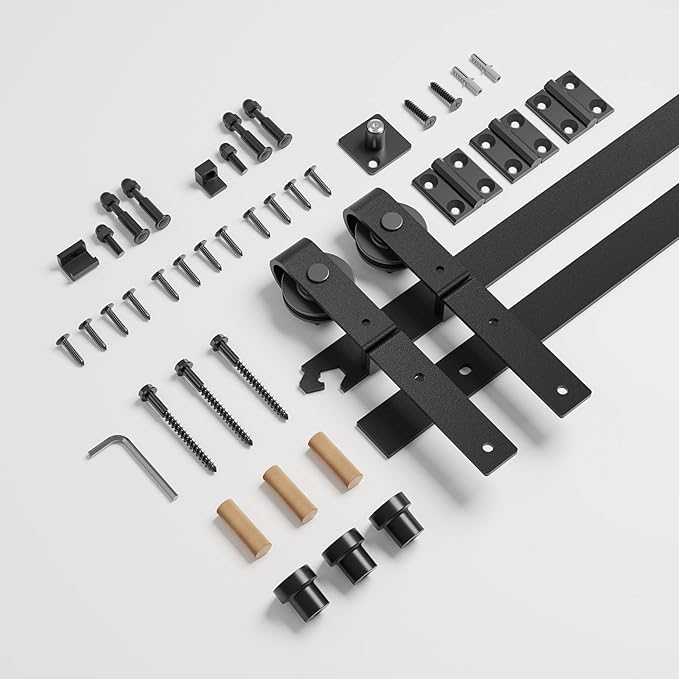 52" Bi-Folding Sliding Barn Door Hardware Track Kit,Smoothly&Quietly,Side Mounted Black Roller,Easy Install,Door Not Included [Fit Double 24" Bifold Doors]