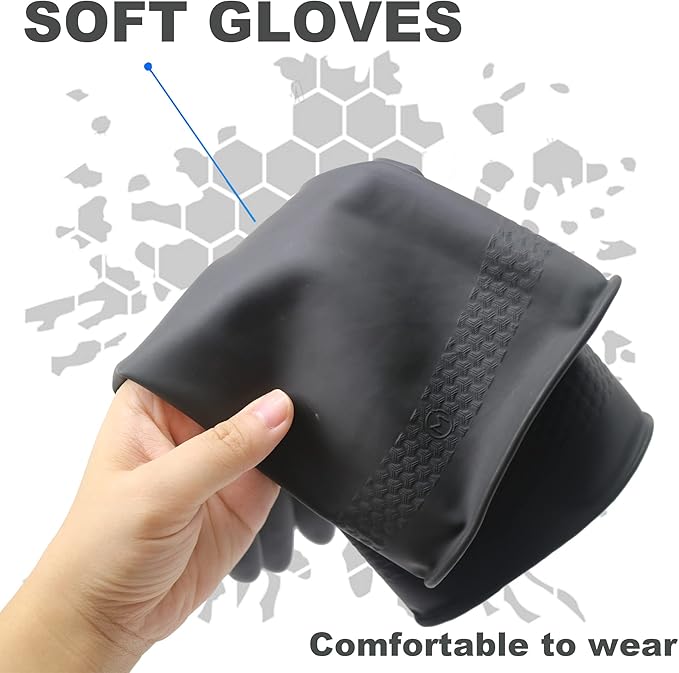 Chemical Resistant Latex Gloves,Cleaning Protective Safety Work Heavy Duty Rubber Gloves, S-M-L-XL Size, Black 1 Pair