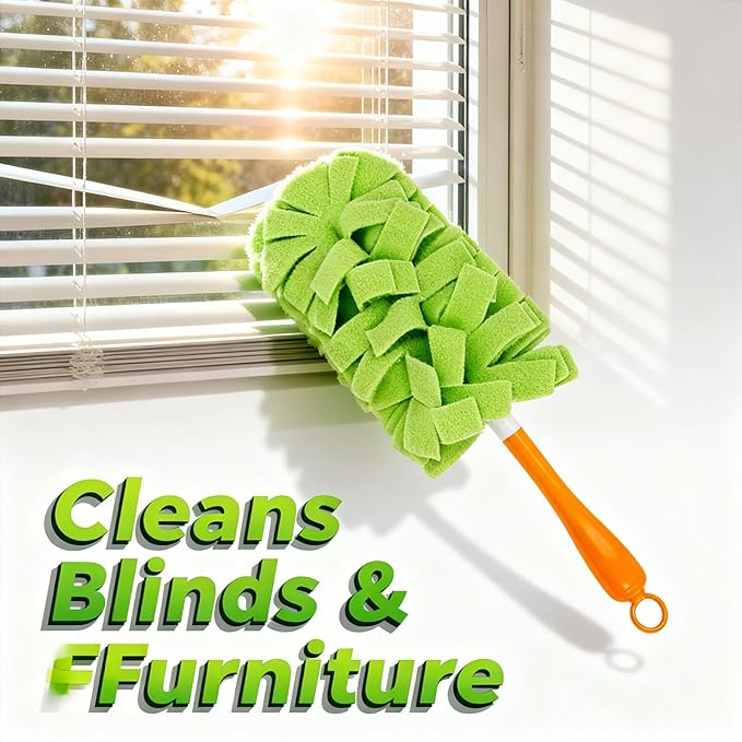 360° Electrostatic Duster Refills, The Sustainable Choice for a Dust-Free Home, Washable Reusable, for Cleaning Electronics Blinds Furniture Car Cleaner (1 Handle + 5 Refills)