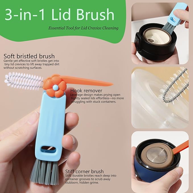 3 Pack Bottle Brush, 15 Inches Long Handle Water Bottle Cleaner Brush Set, Stainless Steel Cleaning Brushes with Straw Brush & Lid Cleaner for Sports Water Bottles, Baby Bottles, Mugs, Cups, Glassware