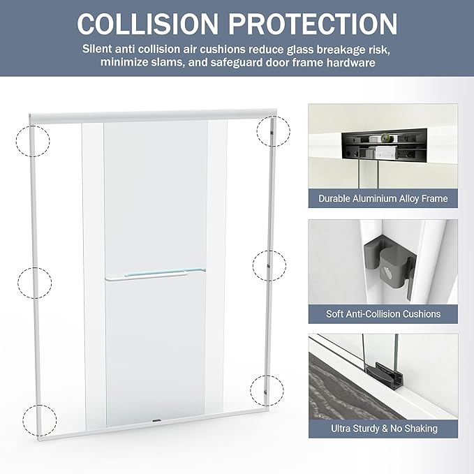 Abruzzo 56" - 60" Adjustable Width Double Sliding Shower Door - Semi-Frameless 72" Tall Bath Enclosure with 1/4" Tempered Glass, White Aluminum Frame for Walk-in Showers