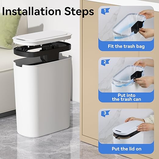 Automatic Motion Sensor Bathroom Trash Can with Lid, 5 Gallon Touchless Trash Bin,Smart Electric Narrow Waterproof Garbage Bin for Toilet, Office, Bedroom, Living Room, Dorm (White