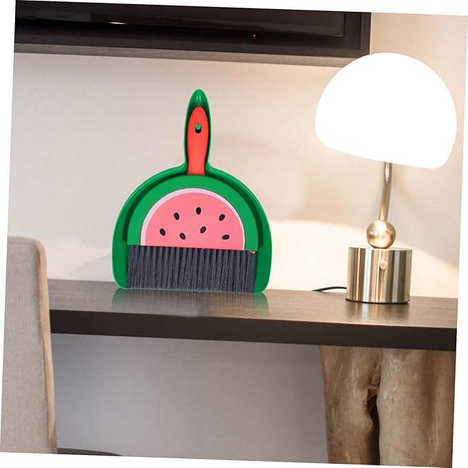 VOSAREA Small Dustpan and Brush Set Watermelon Mini Dustpan and Brush Whisk Broom and Dust Pan Tiny Cleaning Broom Mini Hand Broom for Table Desk Keyboard Pet Nest