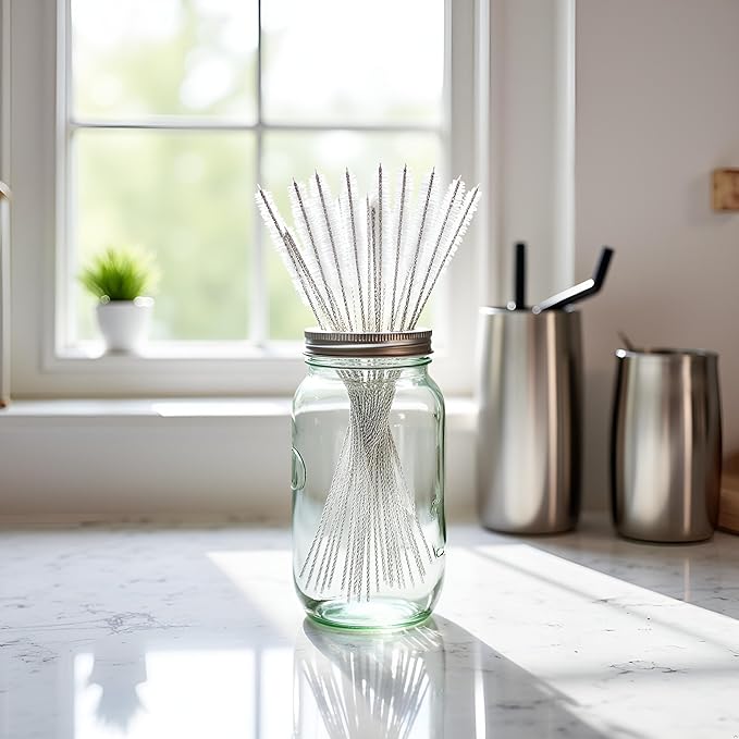 10Pcs White Long Straw Brush, Nylon Pipe Tube Cleaner 8-ihch 10 Different Diameters Set, Long Straw Brush for Sippy Cup, Brush Drinking Straw Cleaning Brush,Brushes,Cleaning Tools