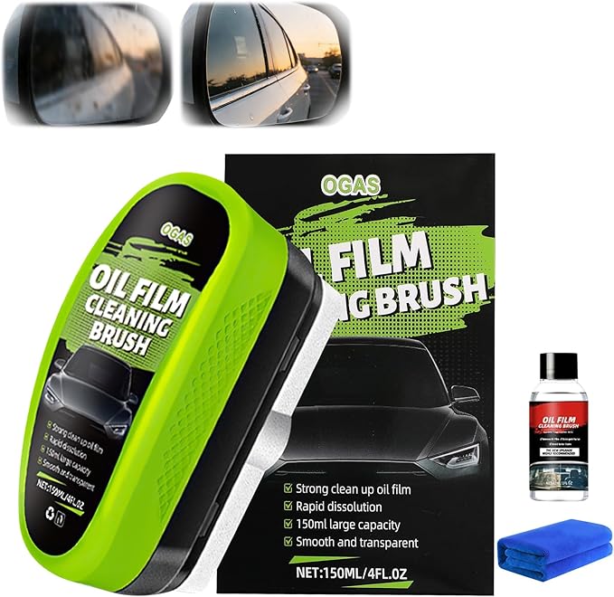 Kubot Oil Film Cleaning Brush, 2.0 Upgrade Clearvision Car Windshield Cleaner,Oil Film Cleaning Brush for Cars Window, Clearvision Cars Windshield Cleaner Tool, Prevents Rain and Fog (1SET)
