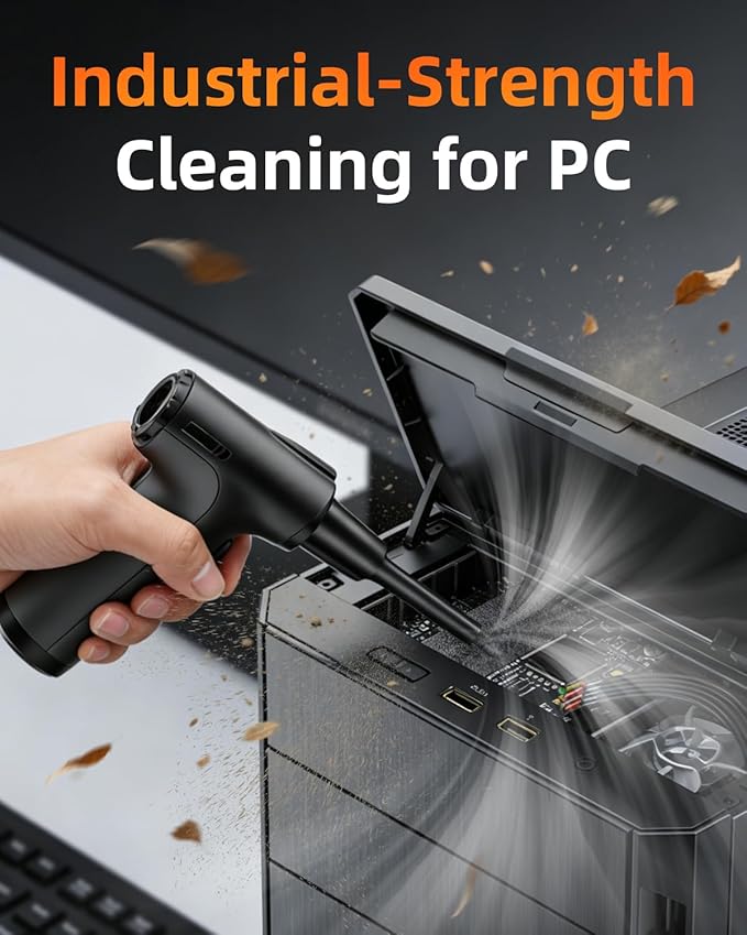 Compressed Air Duster, 130000RPM 3-Gear Adjustable Electric Air Duster, Rechargeable Cordless & LED Light Super Power Air Blower with 4 Nozzles for PC, Keyboard, Car, Crevice, Air Mattresses