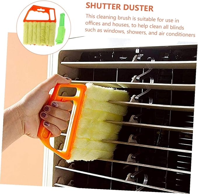 Operitacx Handheld Blinds Cleaning Brush 2pcs Set 7-Finger and 3-Finger Window Shutter Brush for Air Conditioner and Venetian Blinds Cleaning Orange and Green for Dust and Dirt Removal