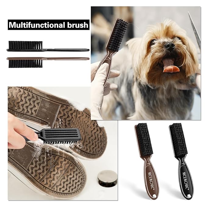 NICEMOVIC 10 Pcs Barber Clipper Cleaning Brush, Barber Accessories Supplies, Blade Trimmer Cleaning Mini Brush Bulk Set Duster Manicure Nylon Brush Hair Styling Tool (Black&Brown)