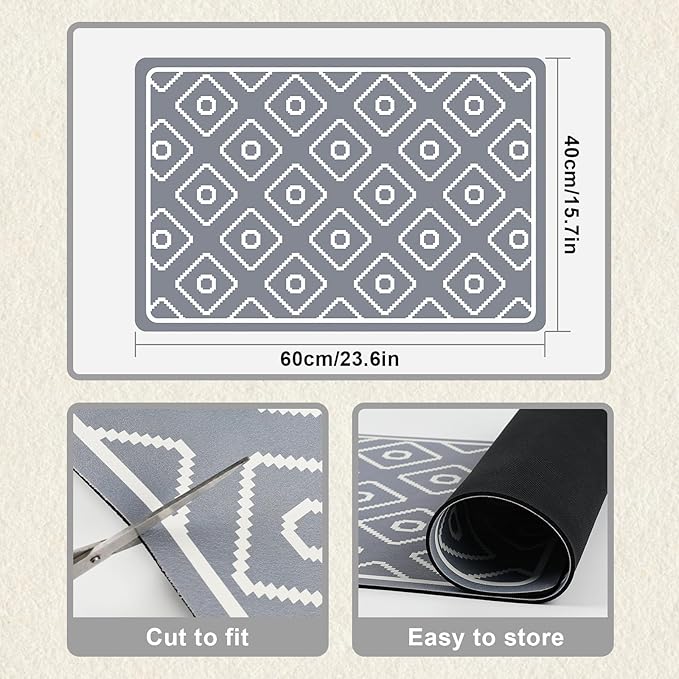 SUEH DESIGN Dish Drying Mat, Absorbent Coffee Mat 23.6 x 15.7 in Quick Dry Drying Mats Large Coffee Mat for Coffee Bar Kitchen Countertop, Gray