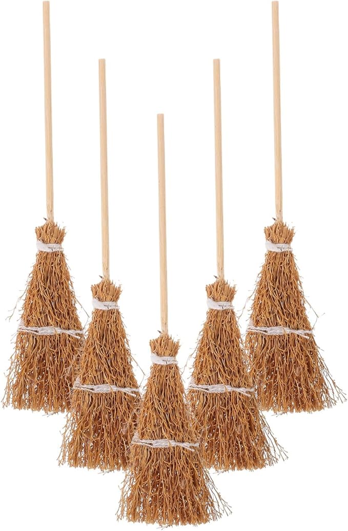ibasenice Mini Hand-Woven Broom Dollhouse Decor 1 12 Scale Miniature Broom Props for Halloween Christmas Home Garden Decoration