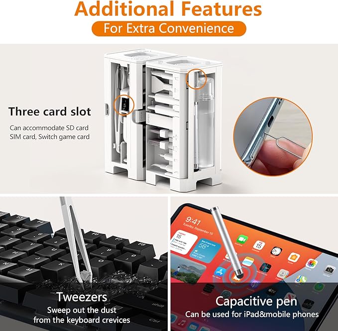 Cell Phone Cleaning Kit, iPhone Cleaning Kit for Charging Port Cleaner Keyboard Cleaning Kit for Airpods/Android/USB C/Earbuds/Laptop/iPad/Camera Lens with Stylus Pen (White, Elite Pack)