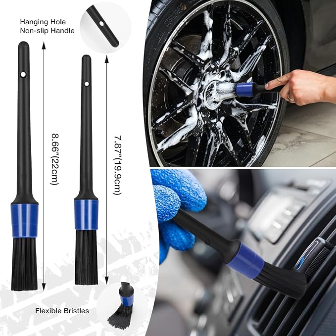 SHALL 8Pcs Wheel Brush Kit for Cleaning Wheel and Tire, Wheel and Rim Brush, Car Detailing Brushes, Tire Brush, Bendable Car Wheel Rim Cleaner Brush Set, Car Detailing Cleaning Brush Supplies
