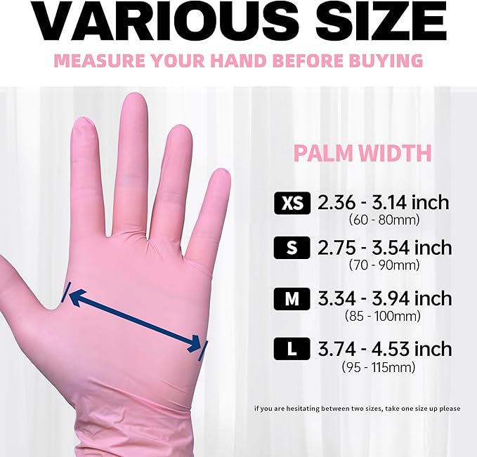 Beastek Nitrile Disposable Exam Gloves, 4Mil 100Ct Powder-Free Latex-Free Food-Safe for Cooking Medical Esthetician, Hot Pink