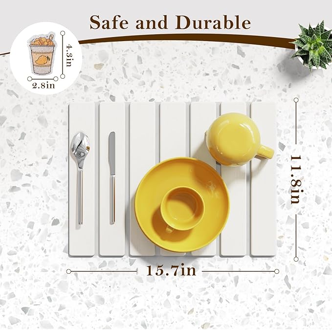 Large Stone Dish Drying Mats for Kitchen Counter,15.5“x 11.8”,Eco-Friendly,Foldable quick dry stone mat kitchen,Absorbent Diatomaceous Earth Mats for Dishes Bottles Cups Bathroom Any Countertop-white