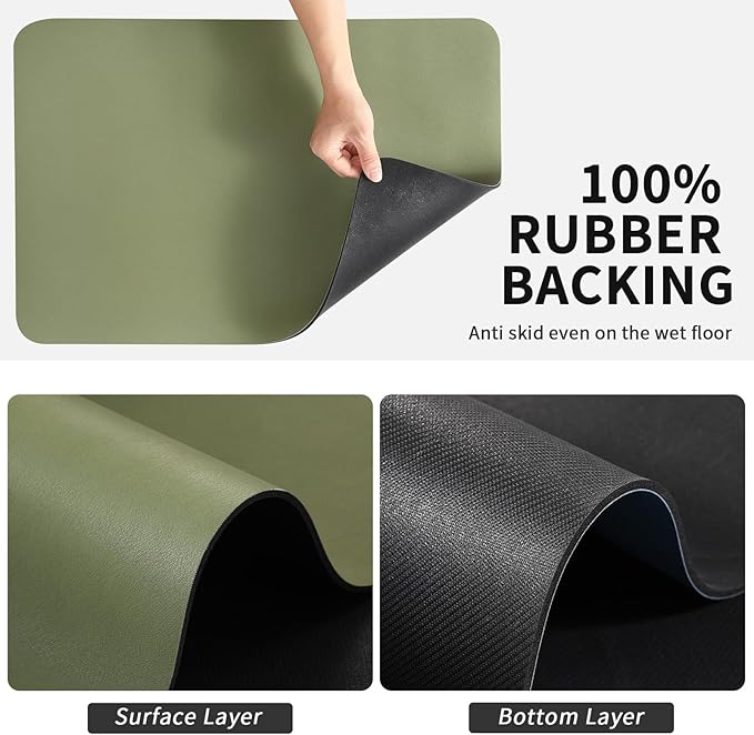 Dish Drying Mat for Kitchen Counter, Heat Resistant Drainer Mats with Non-slip Rubber Backed, Hide Stain Kitchen Super Absorbent Draining Mat, Easy to Clean Dish Rack Pad, Green 18"x28"