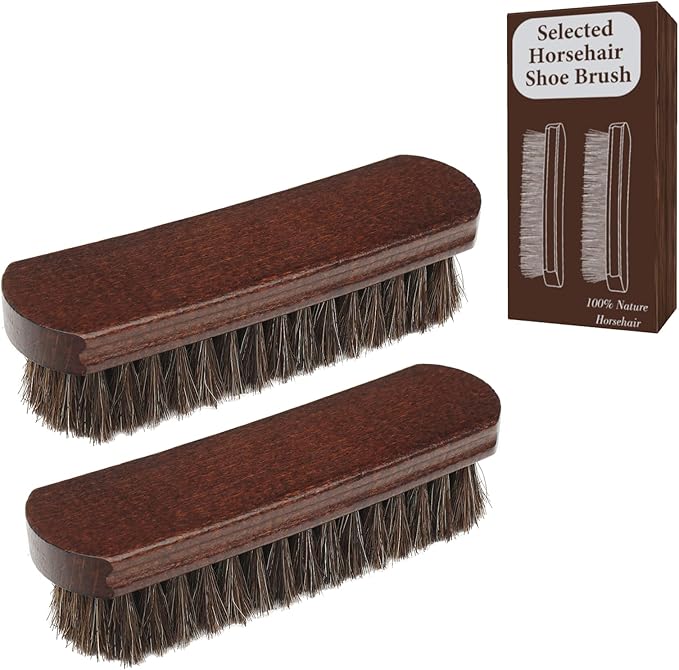 Professional 100% Horsehair Shoe Brush Premium Horsehair Dauber Applicators for Leather Shoes, Boots, Coats & Purses, Curved Handle for Comfortable Grip, Perfect for Leather Shine & Polish (2)