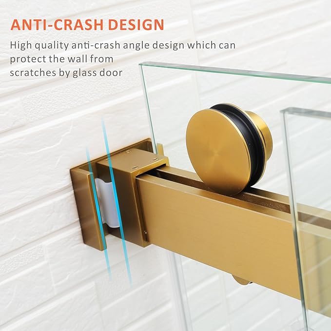 Brushed Gold Shower Door,56-60''W x 76''H Frameless Double Sliding Glass Door for Walk in,Stainless Steel Hardware with Clear SGCC 3/8"(10mm) Thickened Tempered Glass for Bathroom