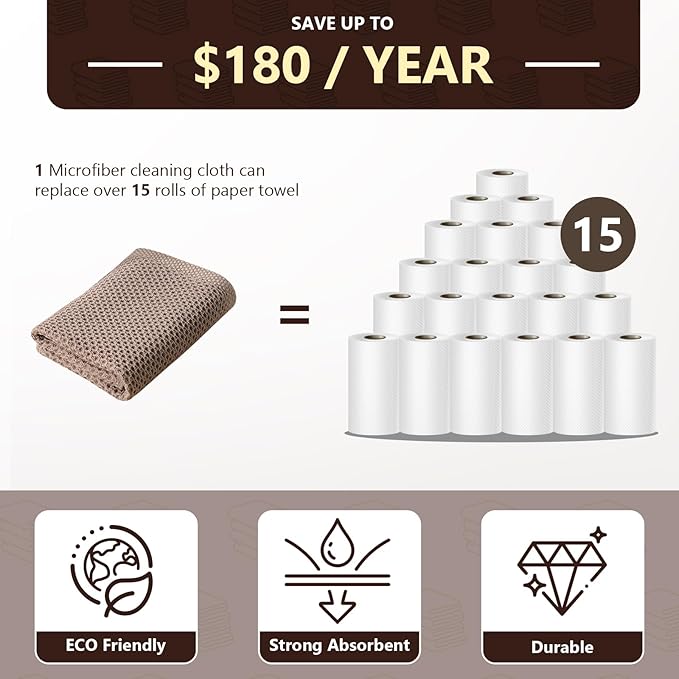 FGSAEOR Barista Cleaning Towels 6-Pack, 100% Cotton Waffle Weave 12x12 Inch Extra Thick Coffee Cloths, Ultra Soft Absorbent for Espresso Machine, Steam Wand, Milk Frother & Countertops