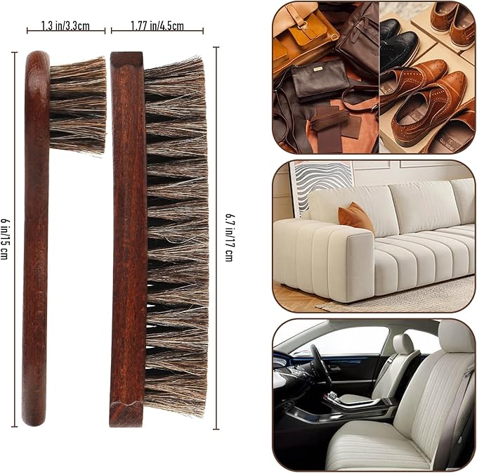 4-Piece 100% Horse Hair Shoe Brush Kit Premium Dauber Applicators Leather Care Cleaning Set with Two Colors Suede Shoes Boots Bags Cars Cleaning Polishing (Dauber Brush 4pcs)