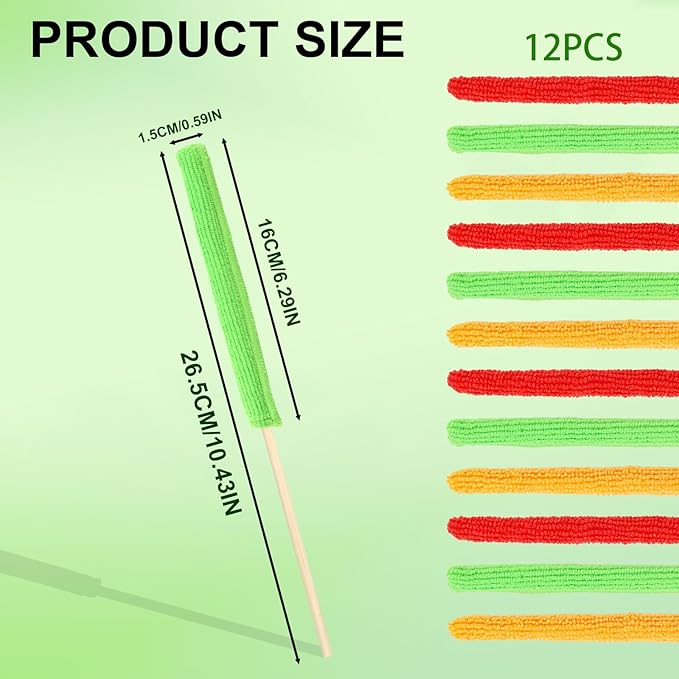 12 PCS Microfiber Detail Duster Sticks - Mini Crevice Cleaning Tools for Car Vents, Blinds, Fans & Electronics, Reusable Car Air Vent Cleaner Brushes Fan Blade Cleaner Dusters for Small Spaces
