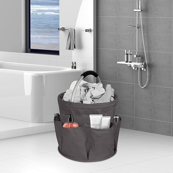 Professional Cleaning Caddy Organizer - 11" Wearable Cleaning Supply Bag with Adjustable Shoulder Strap & Handle - Housekeeper Essentials Organizer for Detailing Tools & Supplies (Grey)