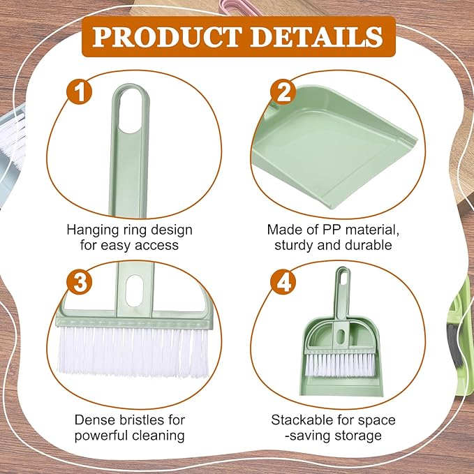uxcell Mini Dustpan and Brush Set, Small Broom and Dustpan Set for Home Office Tabletops Sofas Keyboards Cleaning, Green