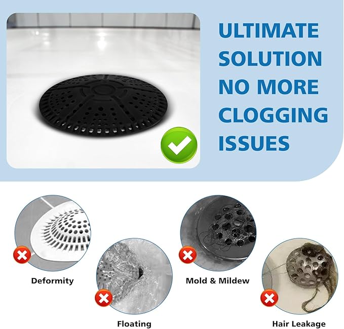 ZOOY Shower Drain Hair Catcher, 2 Pack 5.5 Inch Silicone Large Drain Cover, Bathroom Hair Drain Catcher, Flat Anti-Clog Hair Trap for Shower, Bathtub, Tub & Sink Hair Strainer(Dark Grey)