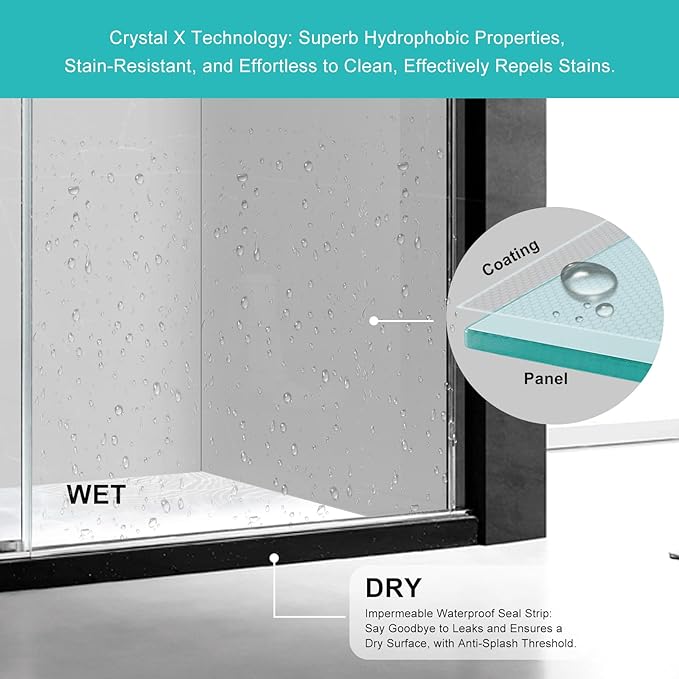 Milano Shower Door, 60" W x 74" H Framed Double Sliding Shower Door 5/16"(8mm) Clear Tempered Glass, 18 inch Pull Handle, Stainless Steel Hardware, Matte Black Finished