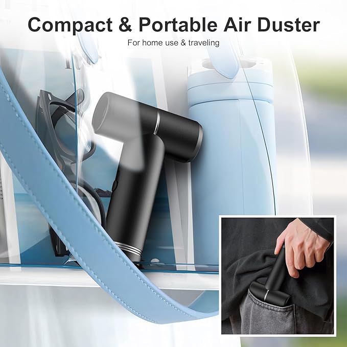 HAGOOGI Compressed Air Duster, 4 Speeds Electric Air Duster for Cleaning Keyboard & PC, Rechargeable Air Blower for Cleaning Keyboards Computers Outdoors,Car,Home (Matte Black)