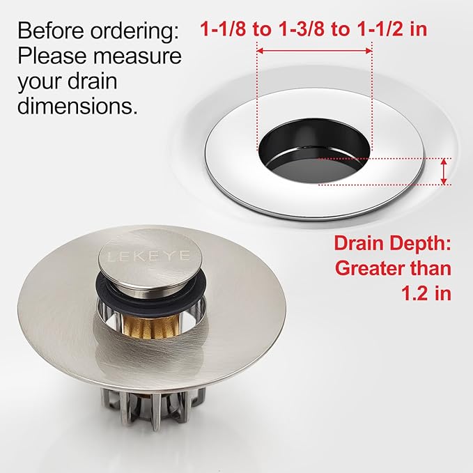 LEKEYE Bathroom Sink Stopper | Shower Drain Hair Catcher | Pop-up Sink Drain Stopper with Strainer | Bathroom Sink Plug for 1-1/8 to 1-1/2" Sink Drain Hole- Brushed Nickel
