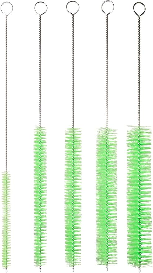 10" Tube Cleaning Brush Set, 5 Pack Large, Extra Long Nylon Straw Brushes with Flexible Handles for Bottles, Cleaning Straws, Pipe Cleaners, Keyboard, Glass, Guns, Detailing and Deep Cleaning, Green