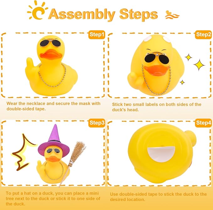 Halloween 3.15" Fun Rubber Duck Witch Duck Car Dashboard Decorations Halloween Witch Hat Broom Sunglasses Necklace for Car Home for Office Accessories