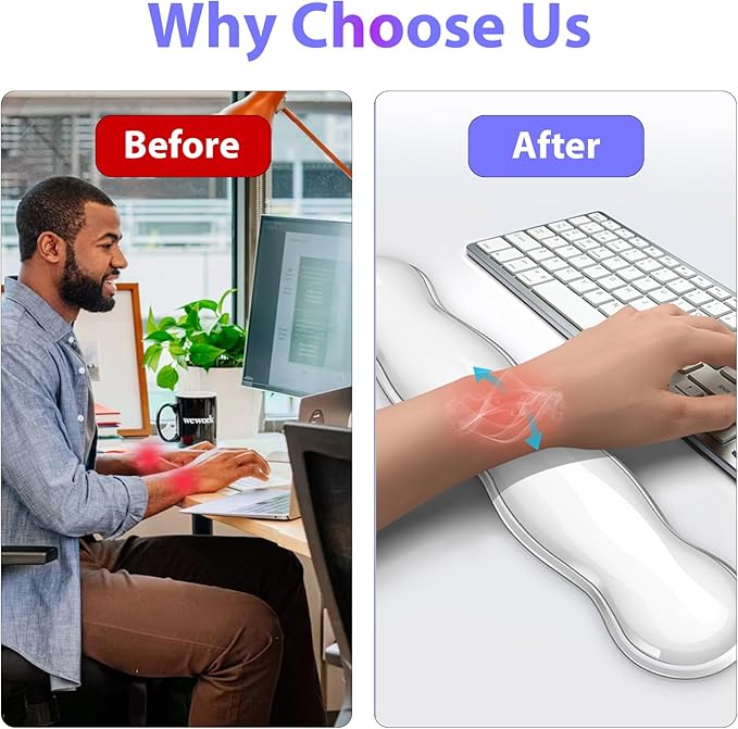 Gel Keyboard and Mouse Wrist Rest Set, Clear Silicone Ergonomic Support for Typing & Gaming Pain Relief, 2-PC Cute Wrist Rest for Office, Computer, Laptop (Clear)