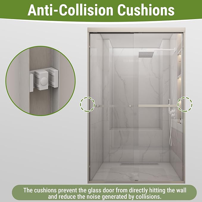 Shower Door 44-48" W * 72" H, Brushed Nickel Double Sliding Shower Door with 1/4"(6mm) Tempered Glass, Shower Glass Door Easy to Clean