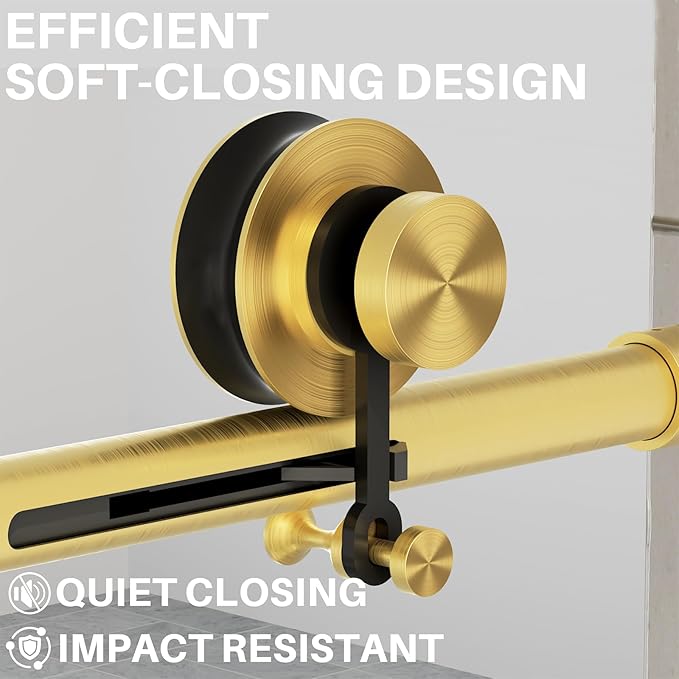 WinZo Frameless Shower Door 44-48 in W x 75 in H, Sliding Shower Door with 5/16"(8mm) Clear Tempered Glass Shower Door, Easy to Clean Bathroom, Silent Soft-Close Design, Brushed Gold
