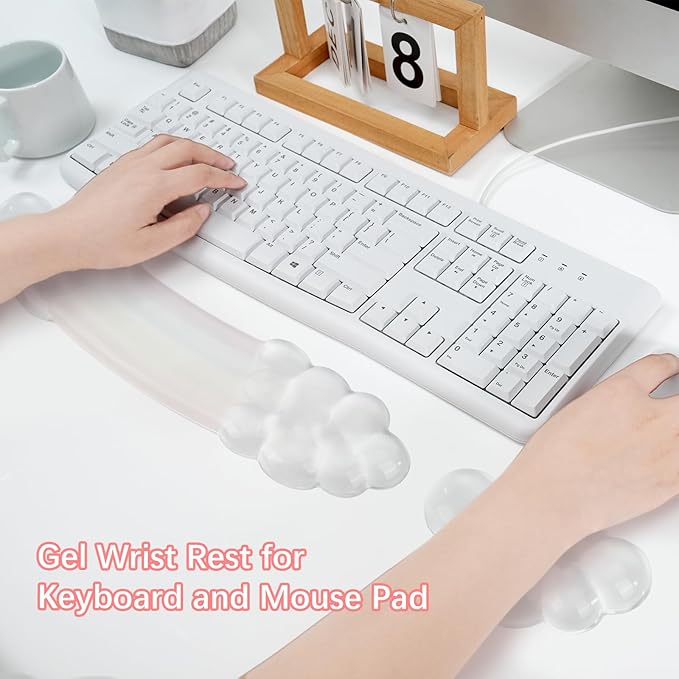 MOSISO Gel Keyboard Wrist Rest&Wrist Support for Mouse, Curved Ergonomic Keyboard Pad Soft Cooling Gel Pain Relief Easy Typing Pad with Non-Slip for Computer Laptop Home/Office, Transparent Clouds