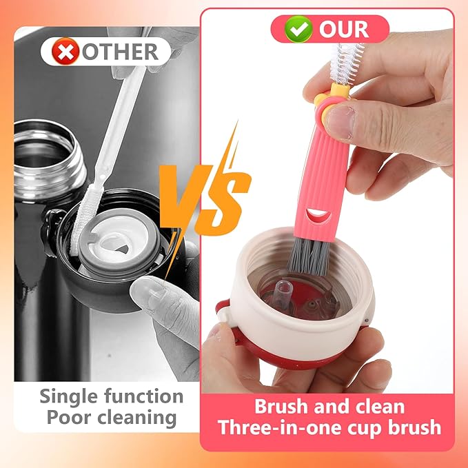 Ouligay 6 Pcs Straw Cleaner Brush Kit, 3 in 1 Cup Lid Cleaning Brush, 17cm Long Straw Cleaner, Tumbler Cup Straw Cleaner, 304 Stainless Steel & Nylon Bristles, Red Blue