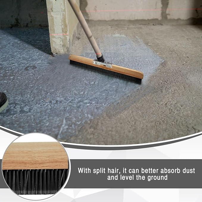 1 Pack 24 Inch Concrete Broom Finishing Tools Wood Backed, Polypropylene Bristles Brush Push Brooms Without Handle for Concrete Finishes Hard Floors
