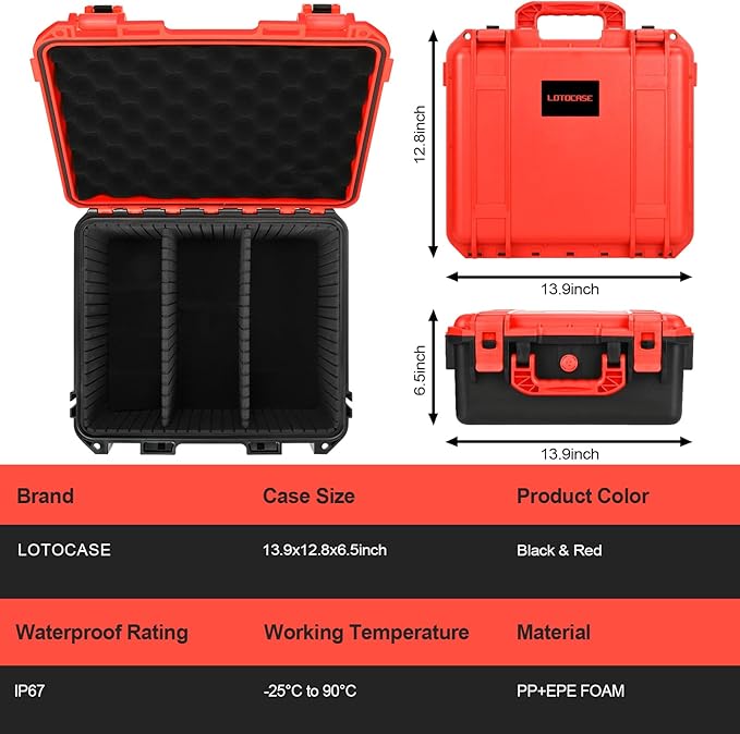 Storage Case for Milwaukee Battery - Waterproof Hard Shell Tool Bag with 9 Adjustable Dividers for Milwaukee M18/ M12 12V/20V/60V Battery & Chargers, Organizer Box (Case Only)