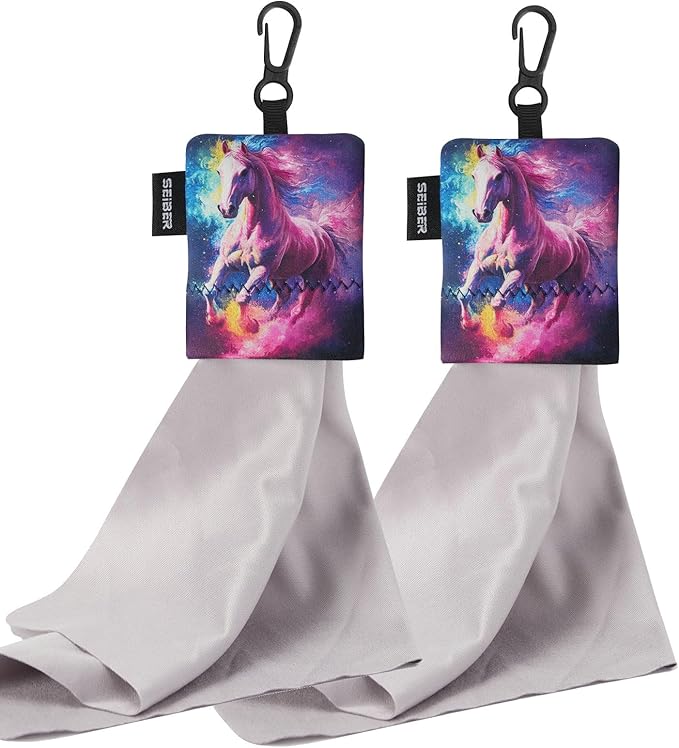 SEIBER Eyeglass Cleaning Microfiber Cloth,7 x 7 inch Glasses Cloth for Sunglasses,Laptops, Cameras,Screen- with Neoprene Pouch,Self-Closing Bottom(2PCS,unicorn F)